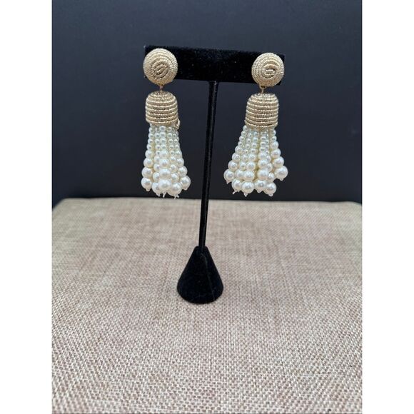 Gold & Pearl Tassel Statement Earrings Vintage-Look  Drop Design - Picture 1 of 7